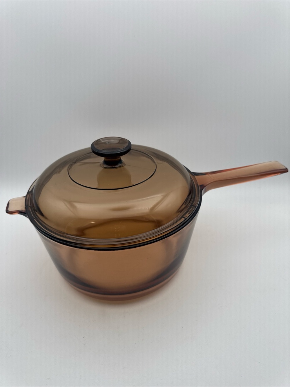 Vintage Visions Corning Amber Glass Saucepan Pot w Lid 2.5L USA Cookware